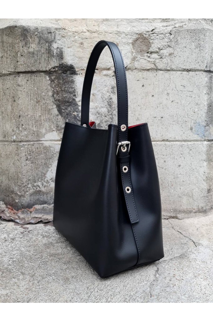 Genuine Italian Leather Bucket Bag Nuoro black - BP-16158N