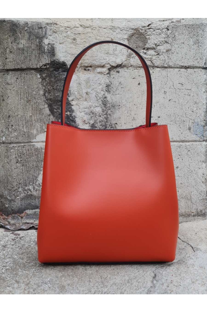 Genuine Italian Leather Bucket Bag Nuoro brick orange - BP-16158N