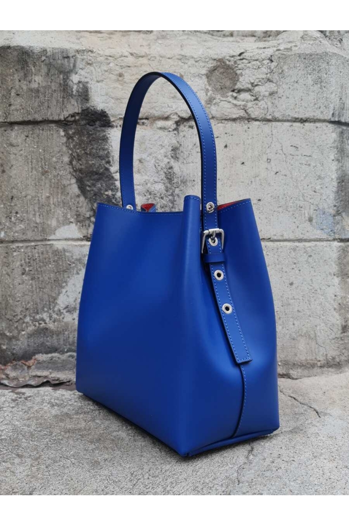 Genuine Italian Leather Bucket Bag Nuoro cobalt blue - BP-16158N
