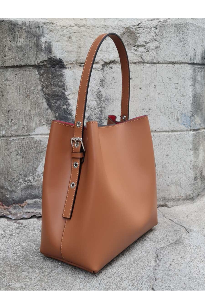 Genuine Italian Leather Bucket Bag Nuoro dijon - BP-16158N