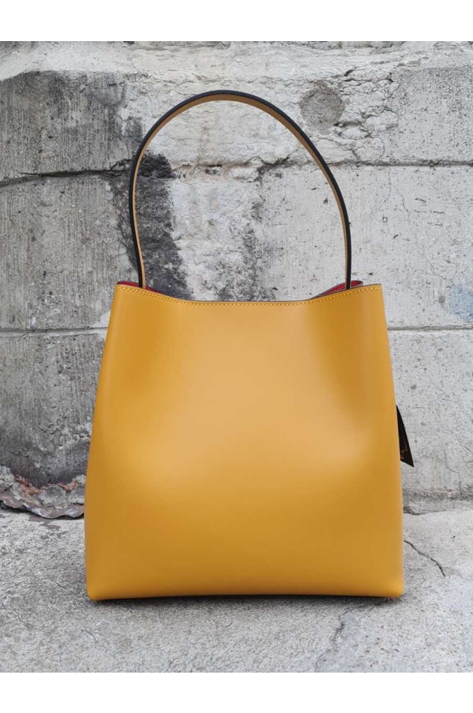 Genuine Italian Leather Bucket Bag Nuoro mustard yellow - BP-16158N