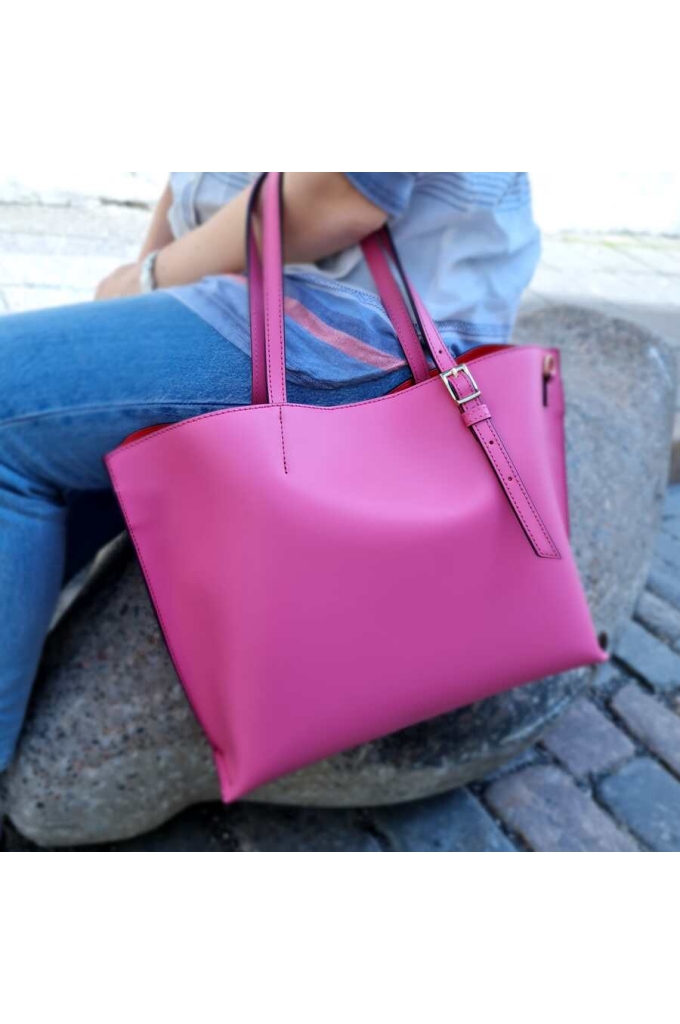 Genuine Italian Leather Tote Bag Vicenza pink - BP-22055