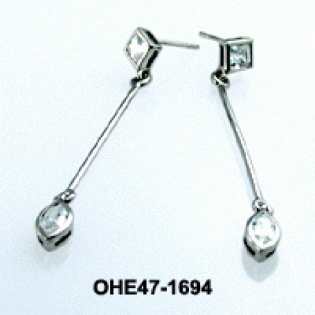 Oh la la Jewellery Original Design - Eye Shape Stone Bar Drop Earrings - Silver 925, clear cz